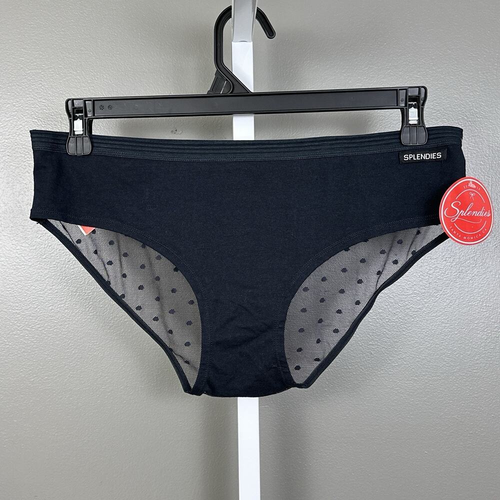 Splendies Panties Plus Size 2X Black Black Sheer Polka Dot Hipster NEW NWT Panty